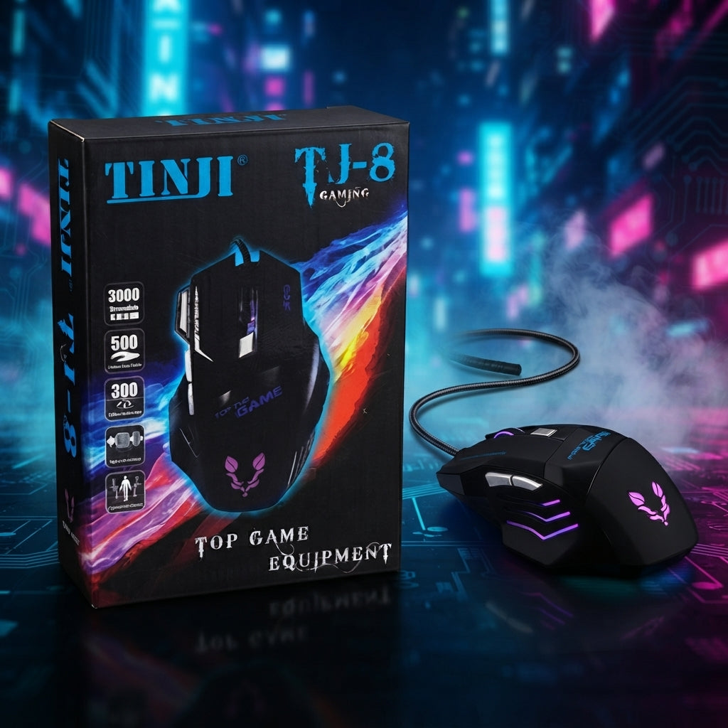 Original TINJI TJ 8 Wired RGB Gaming Mouse Ergonomic Design Smooth Tracking Durable Build Bright RGB Lighting For Gamers