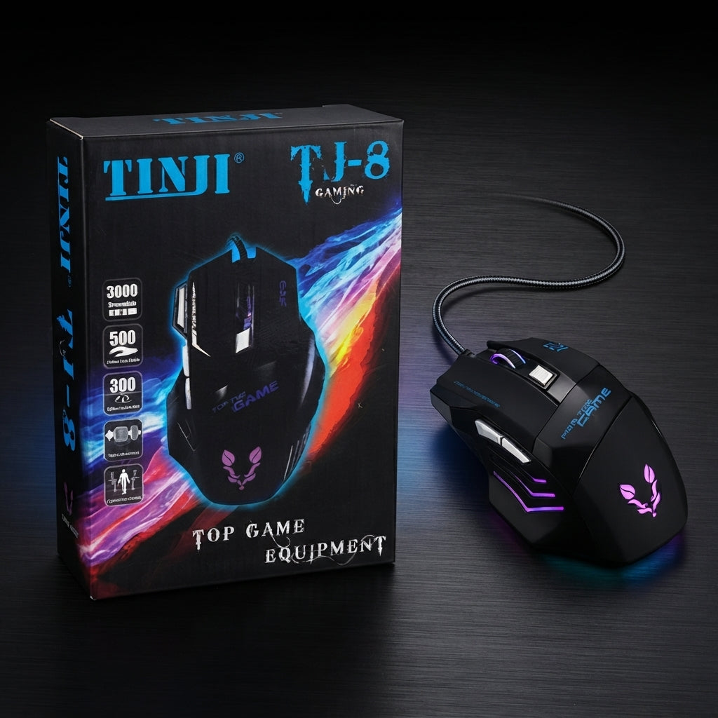 Original TINJI TJ 8 Wired RGB Gaming Mouse Ergonomic Design Smooth Tracking Durable Build Bright RGB Lighting For Gamers